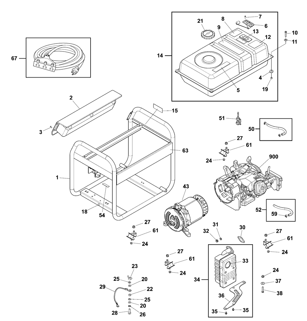 Main Unit (80107652) Diagram and Parts List for 030728V-00  Briggs and Stratton Generator